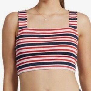 Roxy‎ Crop Top Women's Size XL Navy Red White Good Sunday Strappy Cami Stripes
